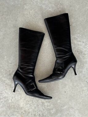 Vintage Bruno Magli Black Leather Silver Buckle boots